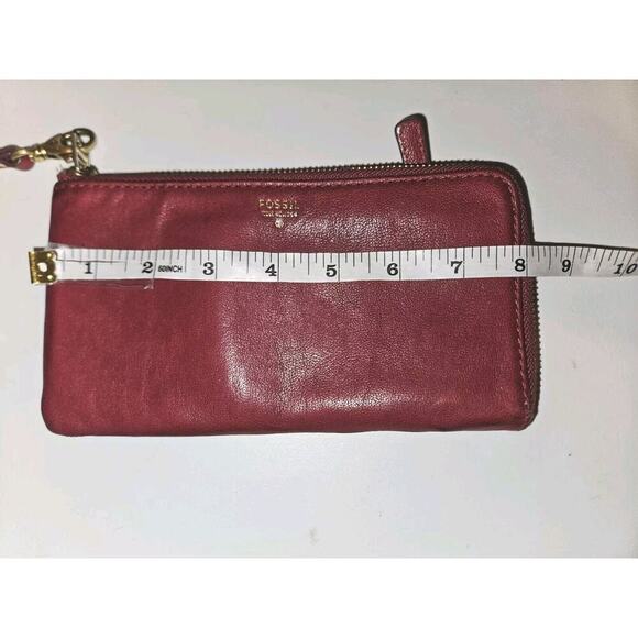 Fossil Zip Wallet Wristlet Leather RED 8 x 4" small - Picture 9 of 10